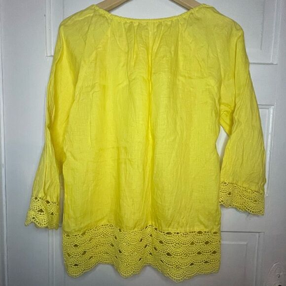 J. Crew Linen Crochet Lace Embroidered Hem Scallop Border Blouse Size Small - Picture 6 of 10
